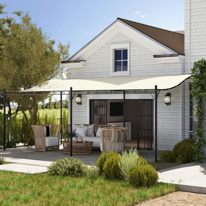 Pérgola de Pared 6x3 m Cenador Gazebo con Techo de Poliéster Impermeable y Estructura Metálica Pabellón para Patio Terraza Balcón Crema