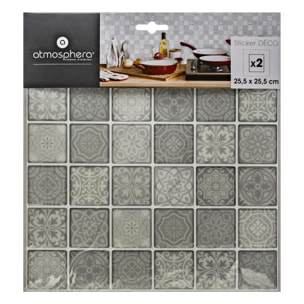 Lot de 2 stickers - carrelage - gris - 26x26 cm