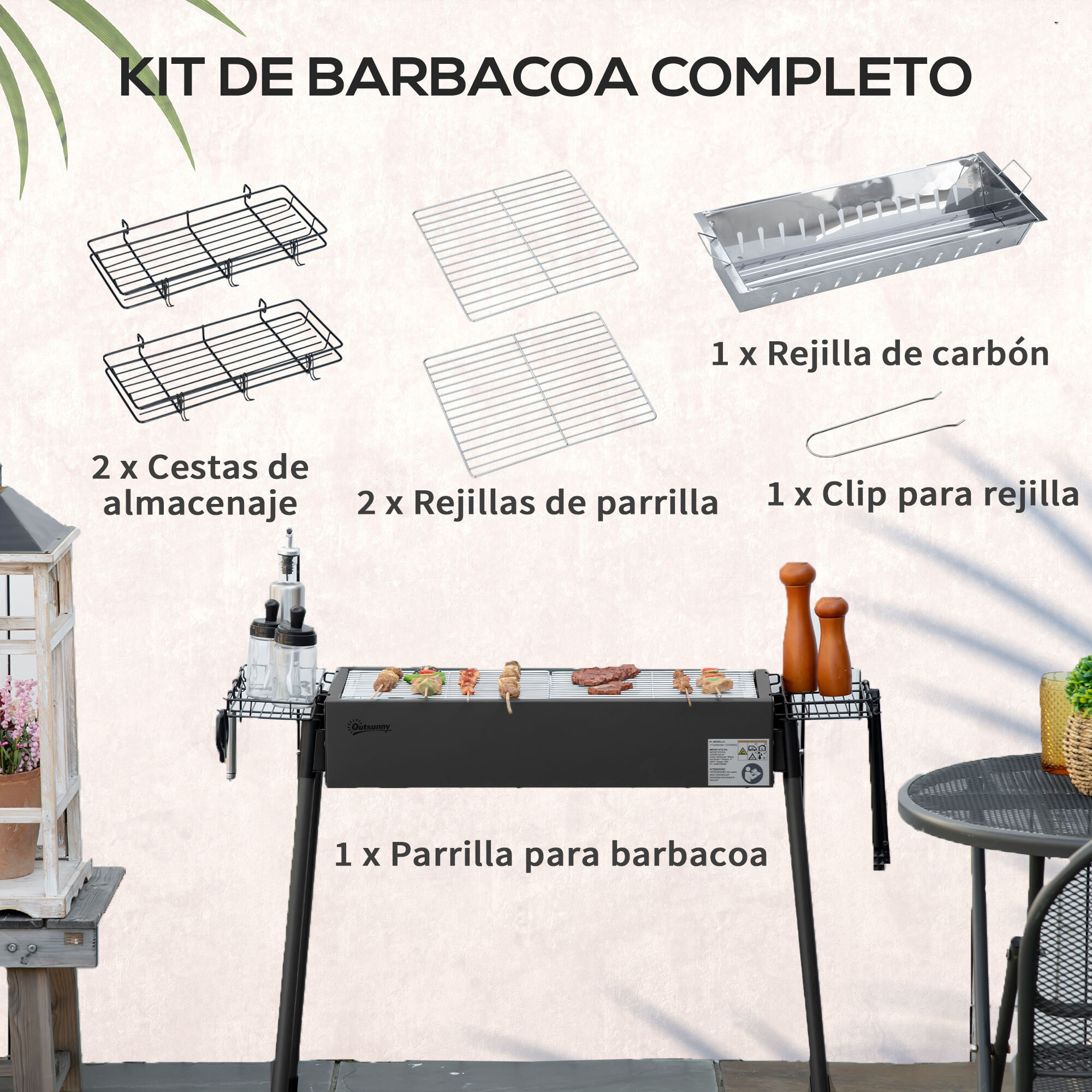 Barbacoa de Carbón con 2 Parrillas de Acero Inoxidable Barbacoa Portátil con 2 Especieros para Acampar Picnic Camping Jardín 77x30x70 cm Negro