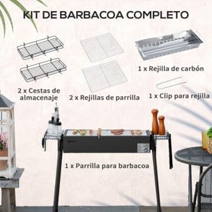 Barbacoa de Carbón con 2 Parrillas de Acero Inoxidable Barbacoa Portátil con 2 Especieros para Acampar Picnic Camping Jardín 77x30x70 cm Negro