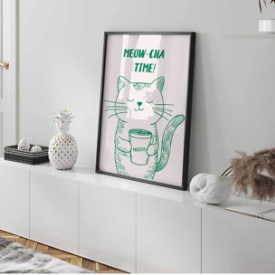 Affiche encadrée chat matcha humour Affiche + cadre en métal - Noir