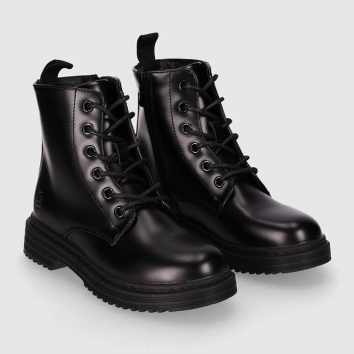 Botines de Piel Sintética - Negro - Tacón: Bajo