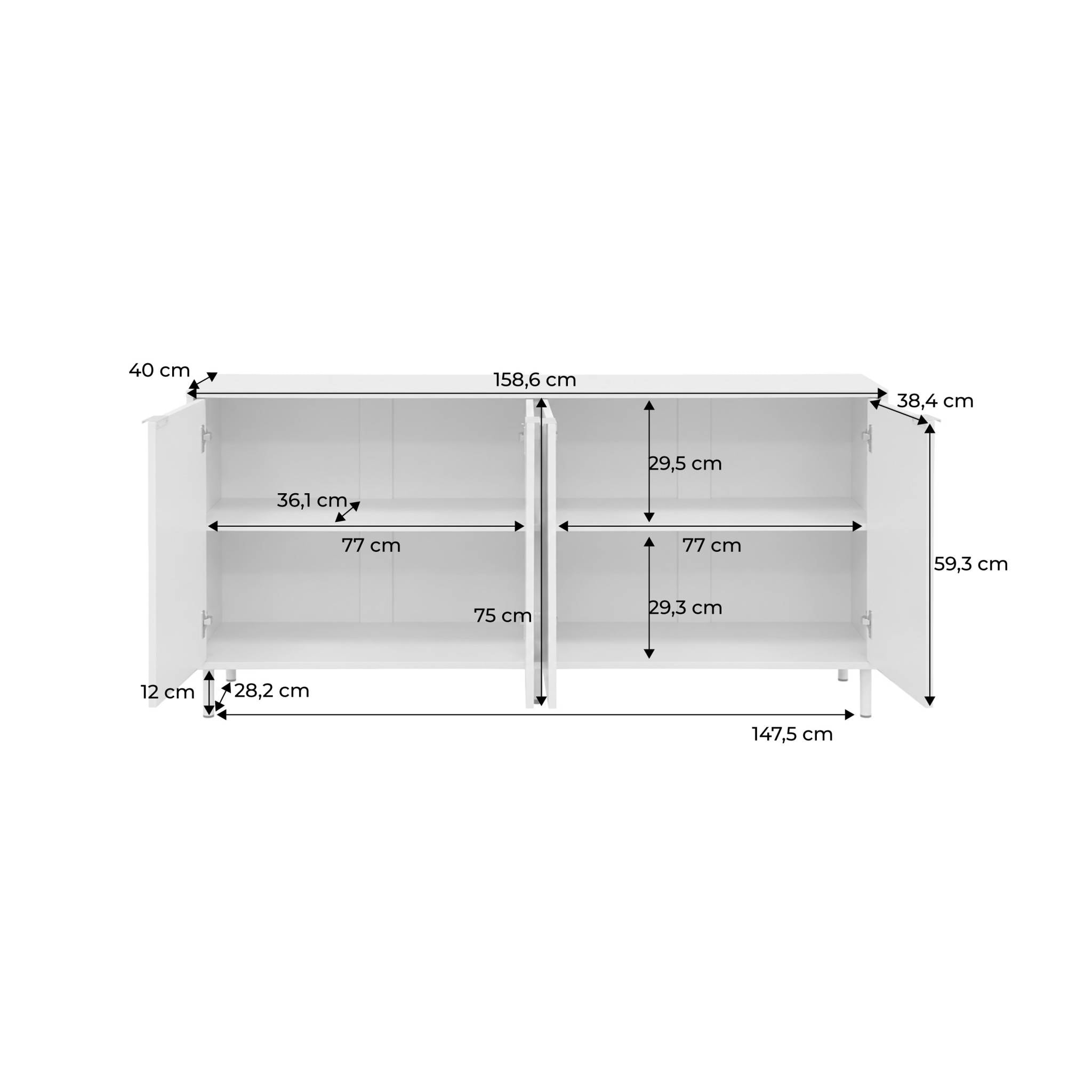 Buffet décor bois et métal 4 portes 160cm ELLIE