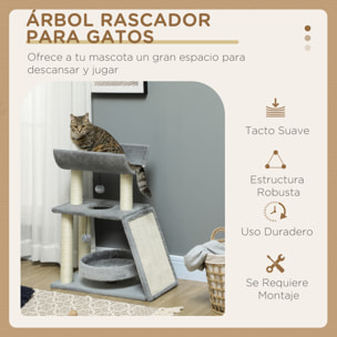 Rascador para Gatos Árbol para Gatos Altura 76 cm con 4 Postes Rascadores Nido Plataforma en U Almohadilla para Rascar Bolas Colgantes Gris Claro