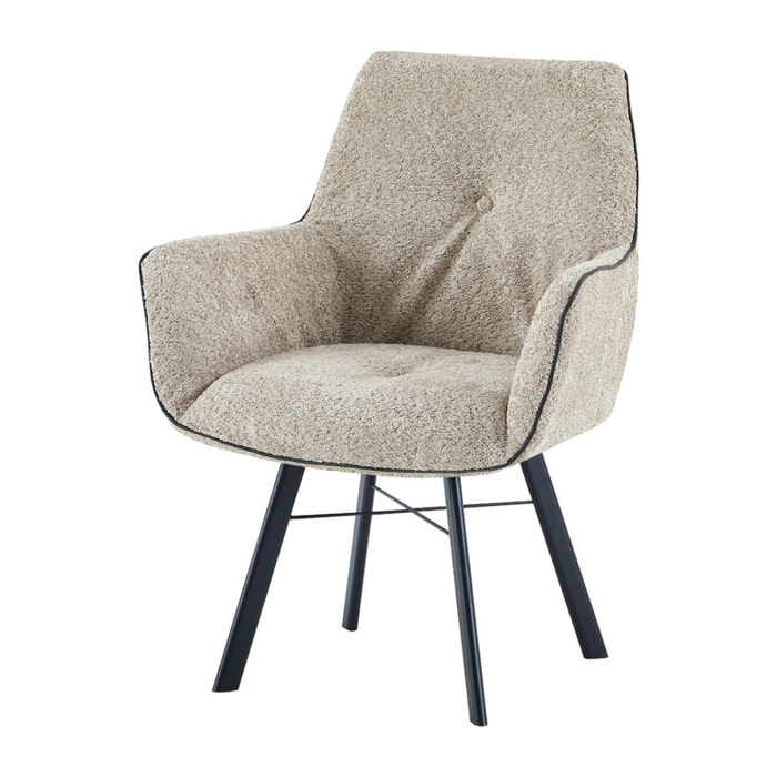 Sedia con braccioli Allie girevole in bouclé beige