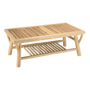 WILL - Table basse rect. en branches de bois de teck double plateau