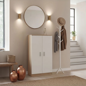 Zapatero de 2 puertas en blanco mate y roble canadian 55x108 cm Liam Roble Canadian - Blanco Artik (Blanco Mate)