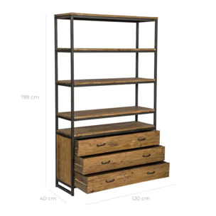 Bibliothèque en bois recyclé 3 tiroirs et 4 étagères - Paname