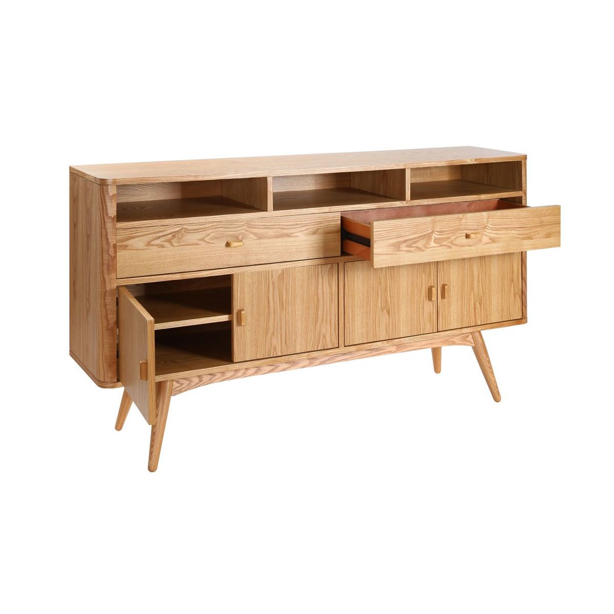 Buffet vintage en bois clair 4 portes 2 tiroirs L160 cm NORDECO