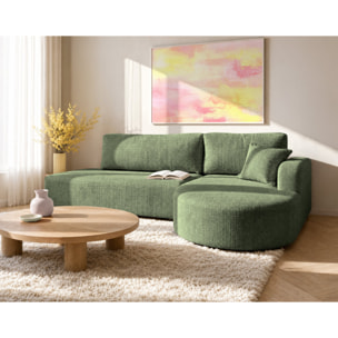 Miro - Canapé d'angle droit 4 places convertible avec coffre en velours texturé - Vert sauge