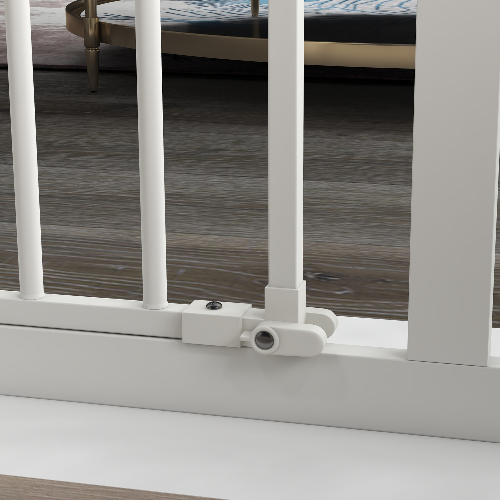 Barrera de Seguridad para Perros Extensible 74-94 cm, para Puertas y Escaleras, Barrera para Perros Medianos, Cierre Automático Montaje a Presión Doble Bloqueo 1 Extensión 14 cm, Blanco