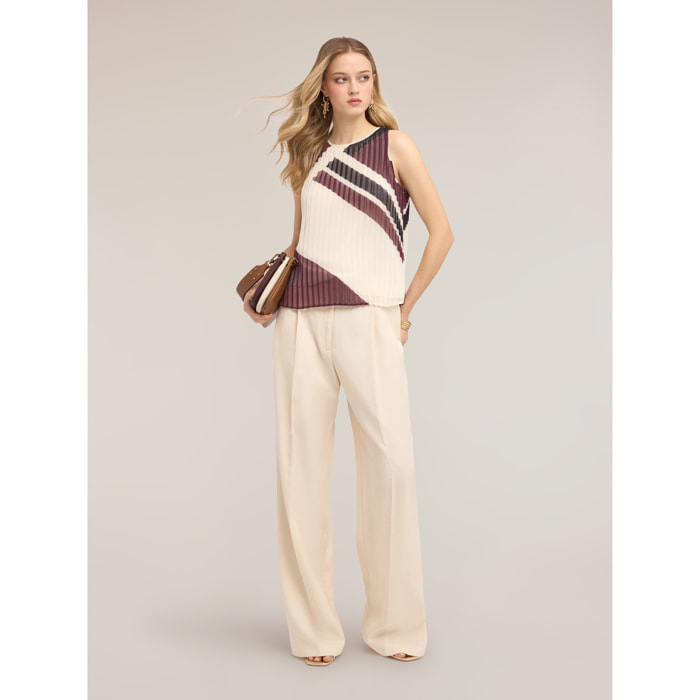 Motivi - Pantalones palazzo de mezcla de lino con pliegues - Blanco