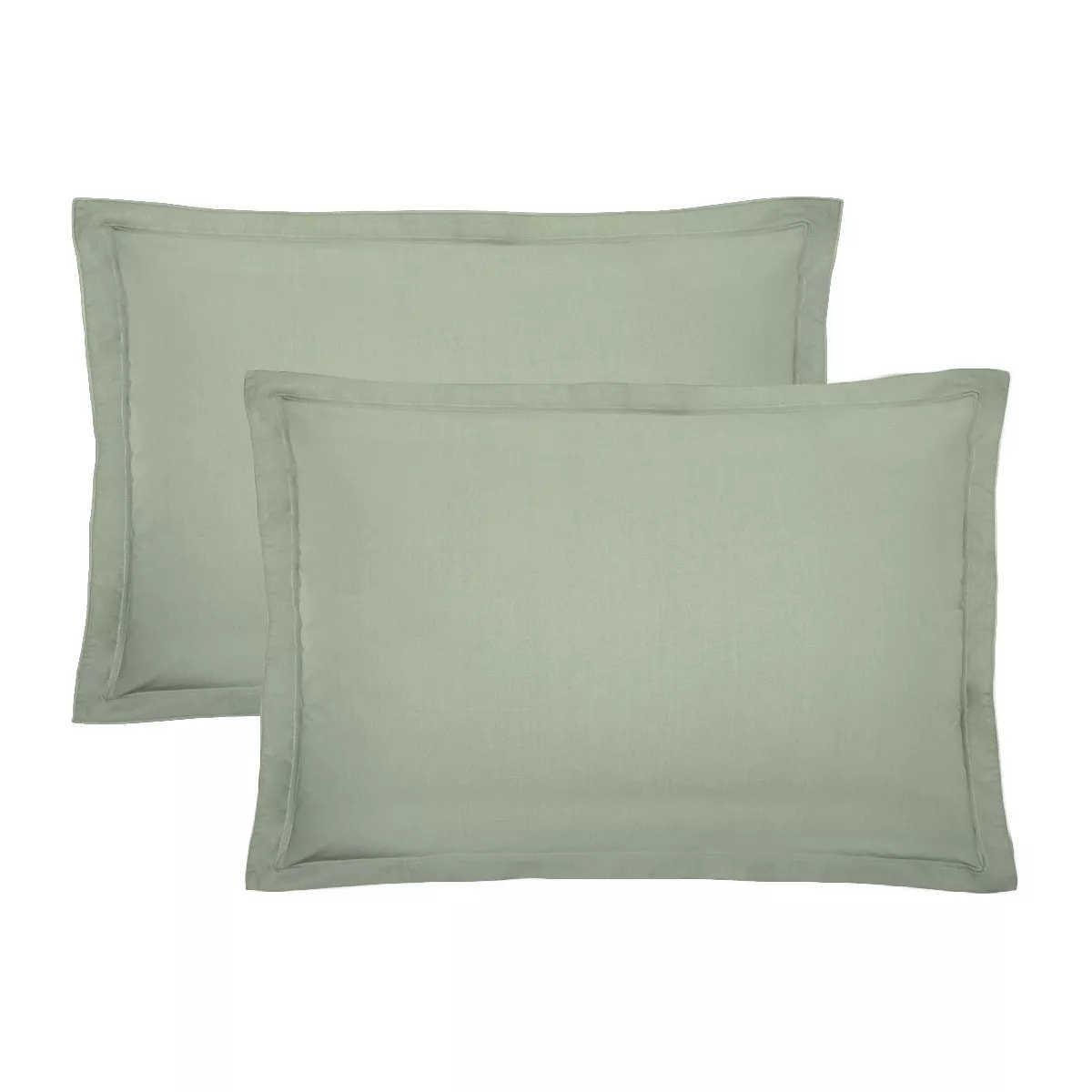 Lot de 2 taies percale de coton uni vert Olana jade