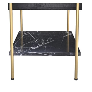 Table de chevet 1 tiroir en bois noir et métal doré - Doori