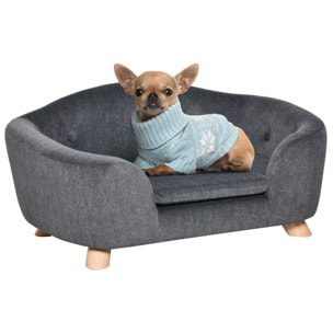 Canapé chien lit pour chien design scandinave coussin moelleux amovible pieds bois massif dim. 70L x 47l x 30H cm peluche courte polyester gris