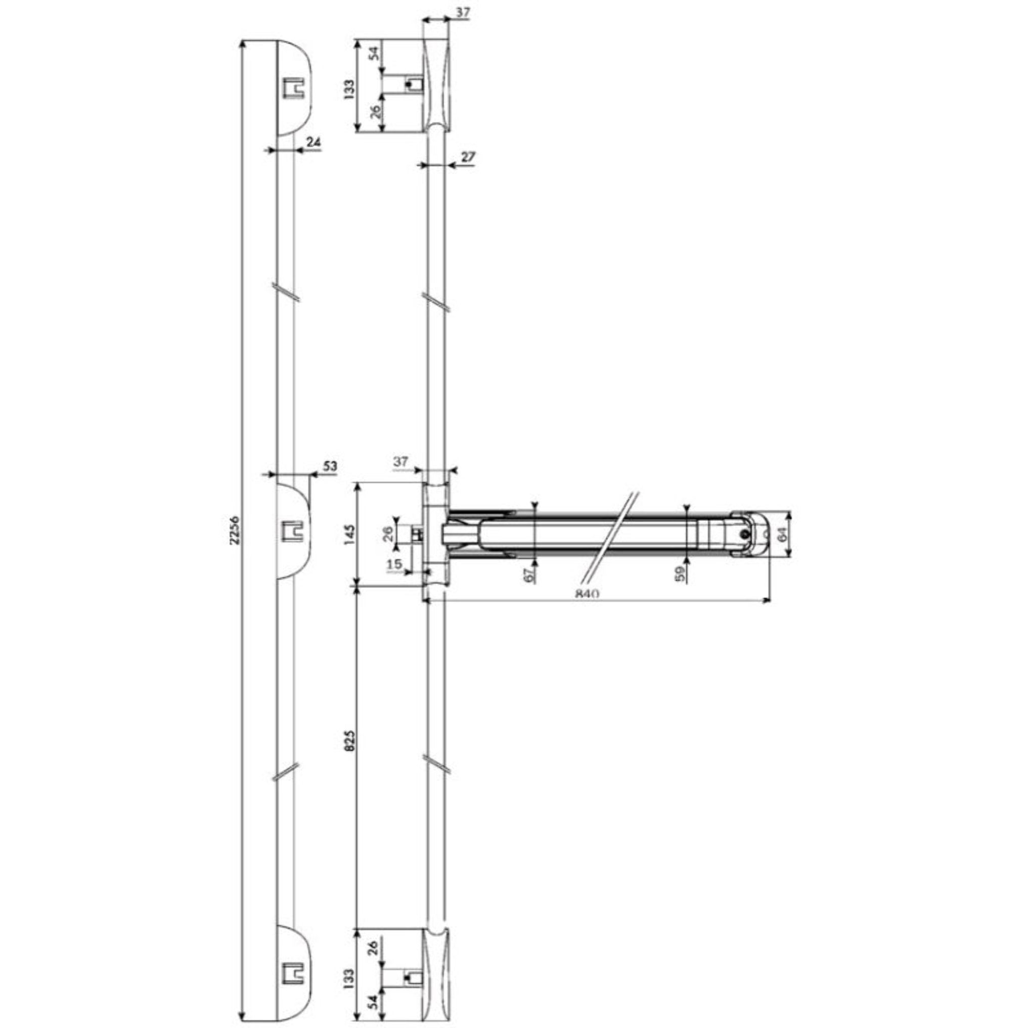 Serrure coupe-feu Push Idea 3 points latéraux ISEO barre grise 840 mm - Gris - 942608433TA