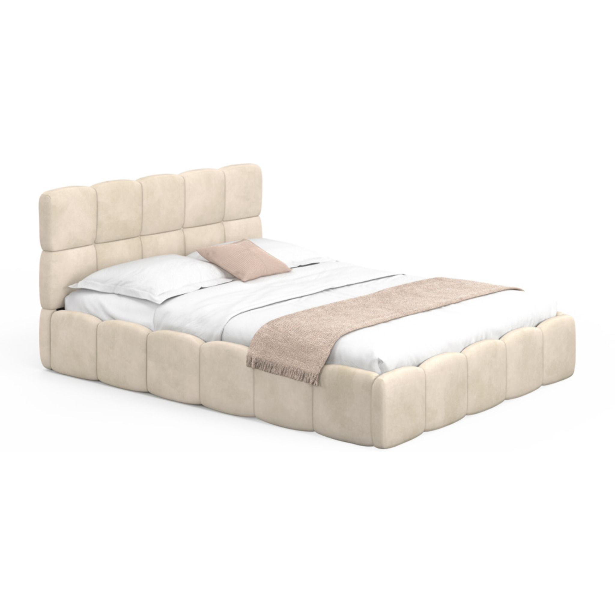 Lit coffre Bubble 140x190cm velours beige
