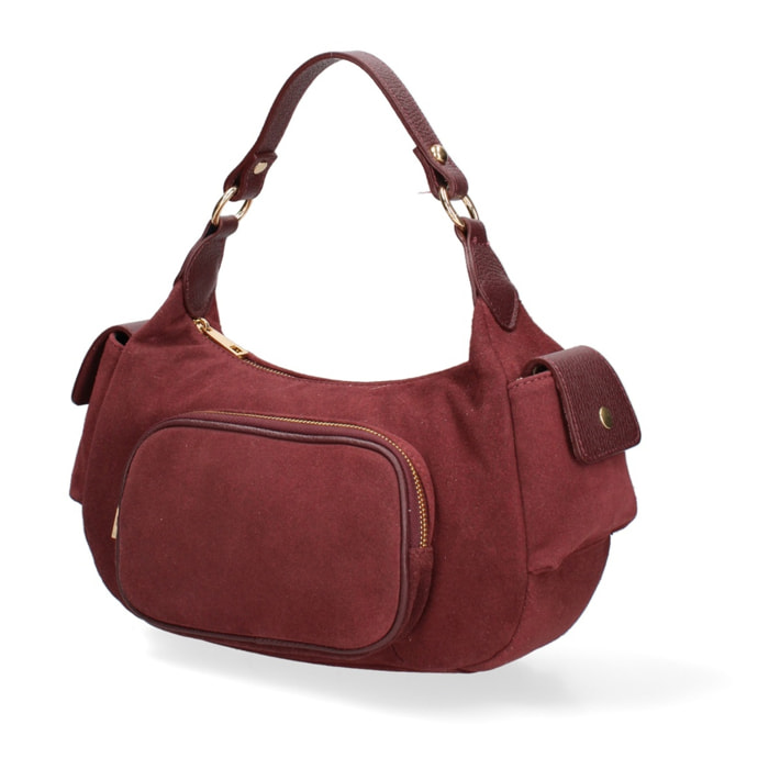 Borsa a spalla da donna Made in Italy - Modello Ardena - Pelle scamosciata - 30.0 x 17.0 x 12.0 cm