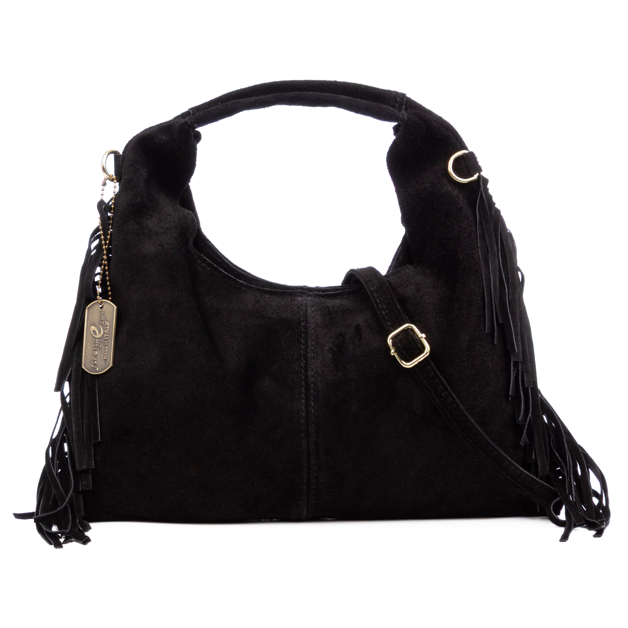 Barisciano bolso de hombro de mujer. Piel auténtica Gamuza, con flecos.