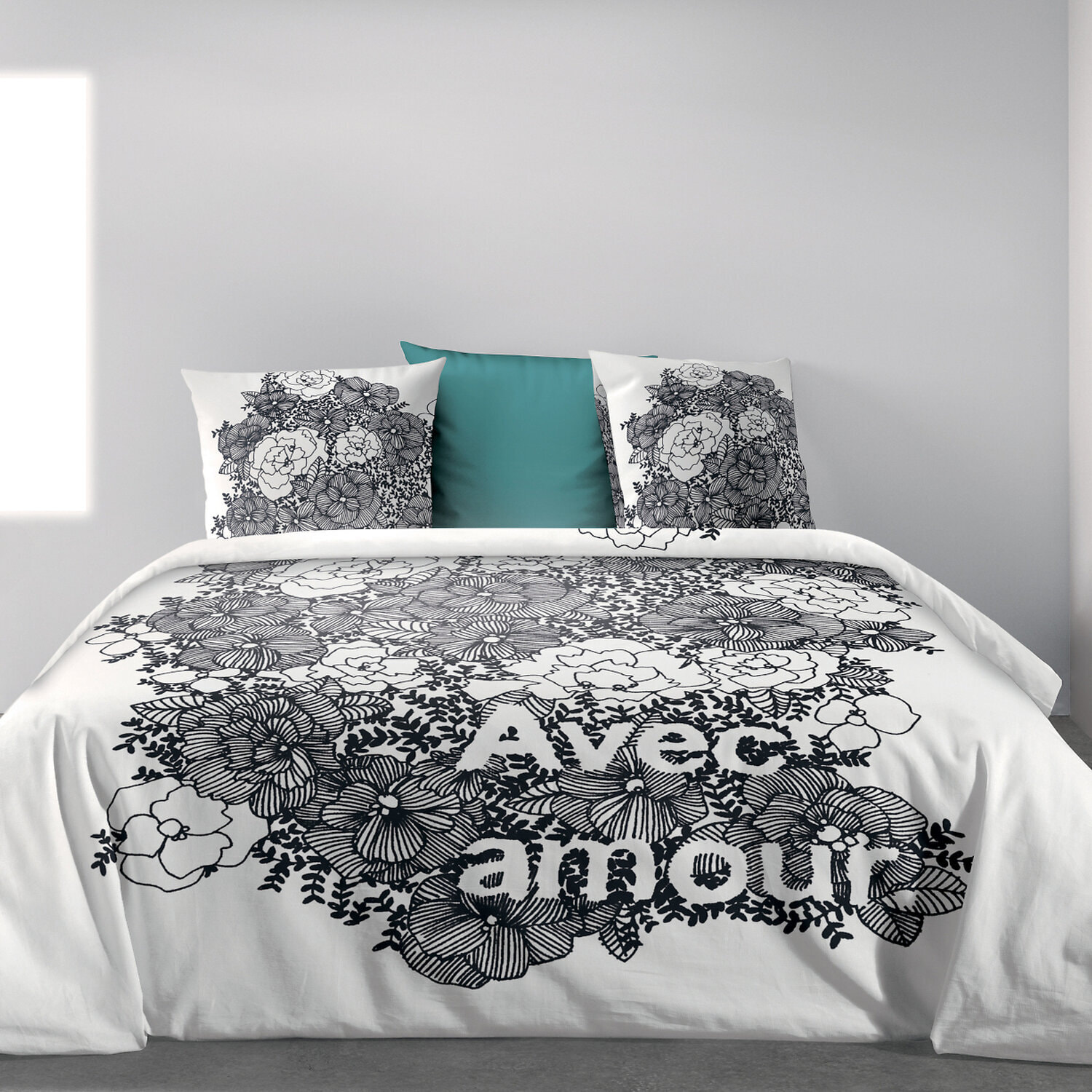 Parure housse de couette 3pcs 100% coton 47fils avec amour