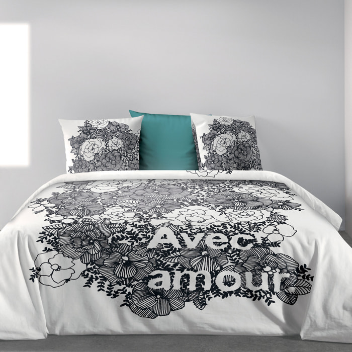 Parure housse de couette 3pcs 100% coton 47fils avec amour