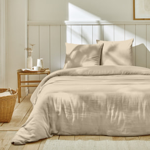 Parure housse de couette 3pcs 100% gaze de coton_beige lin