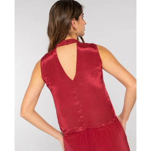 Blusa sin mangas con tejido bordado con abalorios de mujer