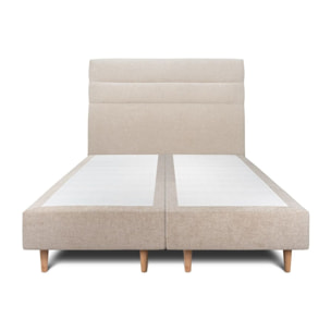 Lit avec tête de lit bandes horizontales tissu et sommier tapissier Ep20
