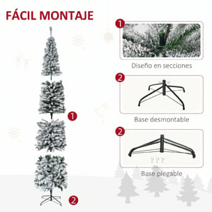 Árbol de Navidad Estrecho 270 cm Árbol de Navidad Artificial Nevado con 1014 Ramas y Soporte de Metal Árbol Navideño para Salón Verde y Blanco