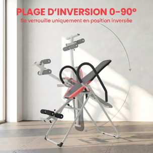 Table d'inversion pliable réglable - option 90 degrés - ceinture sécurité - gris rouge noir