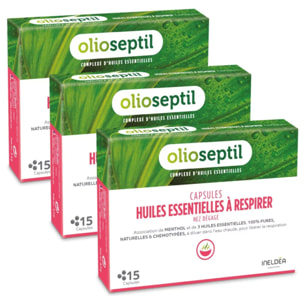 OLIOSEPTIL - Capsules Huiles Essentielles à Respirer - Pour inhalation - Association de menthol et d'huiles essentielles 100% pures naturelles et chemotypées - Sans alcool - Lot de 3 produits