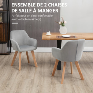 Chaises de visiteur design scandinave - lot de 2 chaises - pieds bois hévéa - assise dossier accoudoirs velours gris