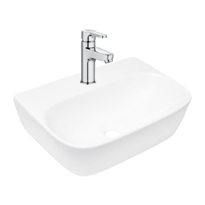 Brevis 43x30x13 cm lavabo suspendu en céramique, sans trop-plein, blanc + mitigeur lavabo Roca Arola (A5A326SATBRE4330R)