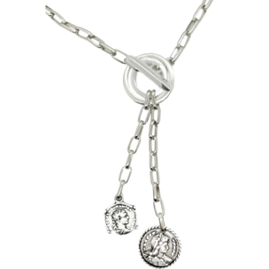Collar corbatero con doble moneda cierre Barra en plata