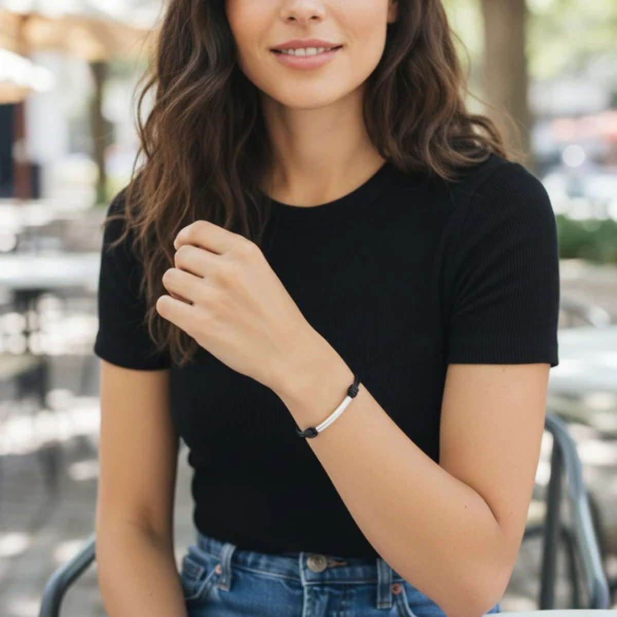 Pulsera Manba cuero negro y plata chapado