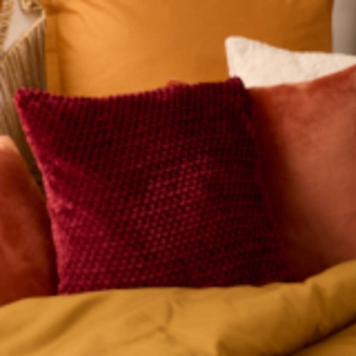 Coussin Lyno rouge grenat 40x40cm