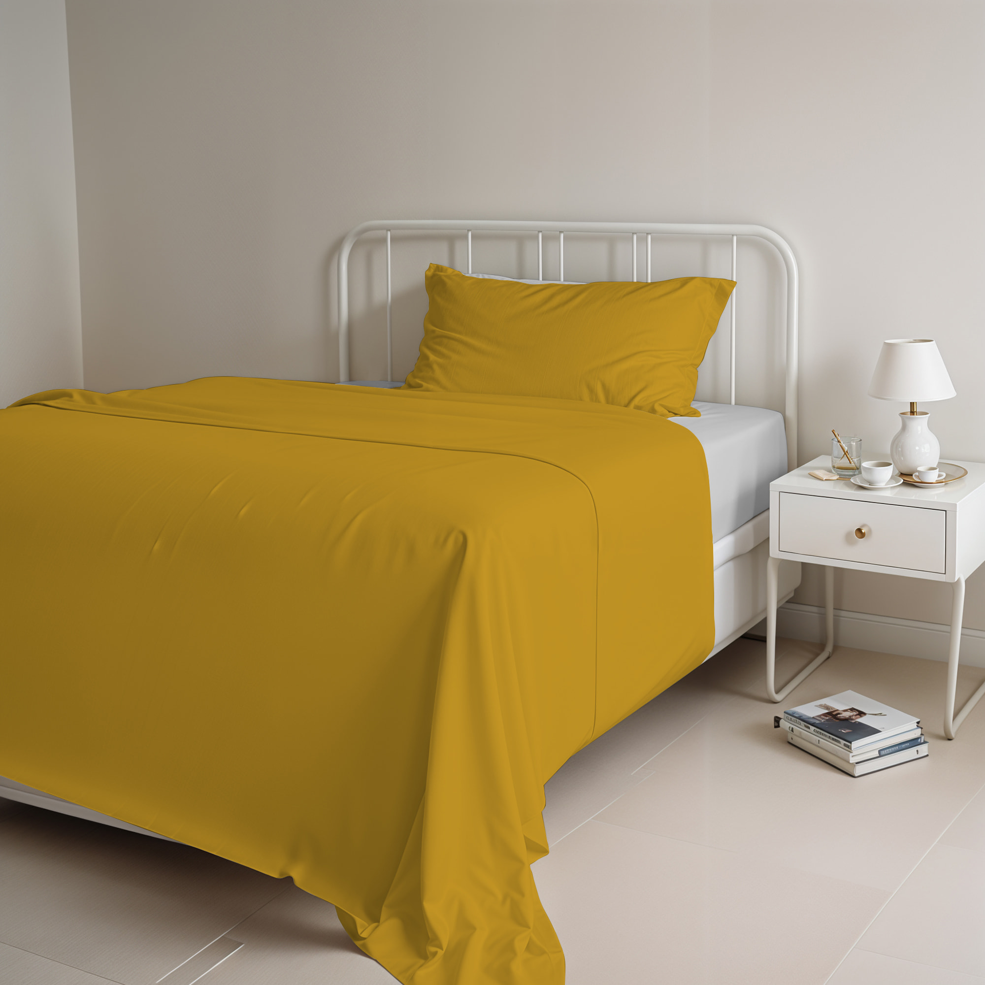 COMPLETO LETTO NATURAL COLOUR MADE IN ITALY COTONE-SENAPE/GRIGIO CHIARO SINGOLO