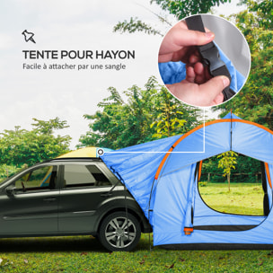 Tente arrière hayon véhicule 4 personnes - auvent pour voiture 3 portes et fenêtre en maille - bleu