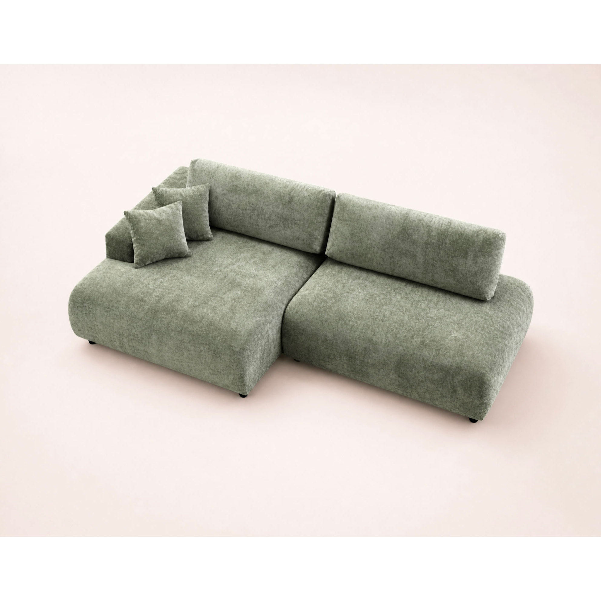 Pivoine - Canapé d'angle ouvert gauche 4 places convertible avec coffre en tissu texturé - Vert sauge