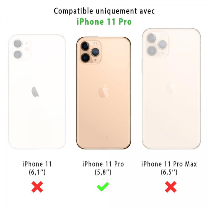 Coque iPhone 11 Pro effet cuir grainé noir Liberté rose et vert Design La Coque Francaise