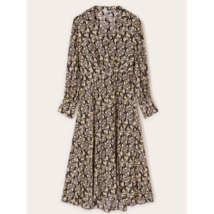 Motivi - Vestido midi de viscosa con estampado de anillos - Beige