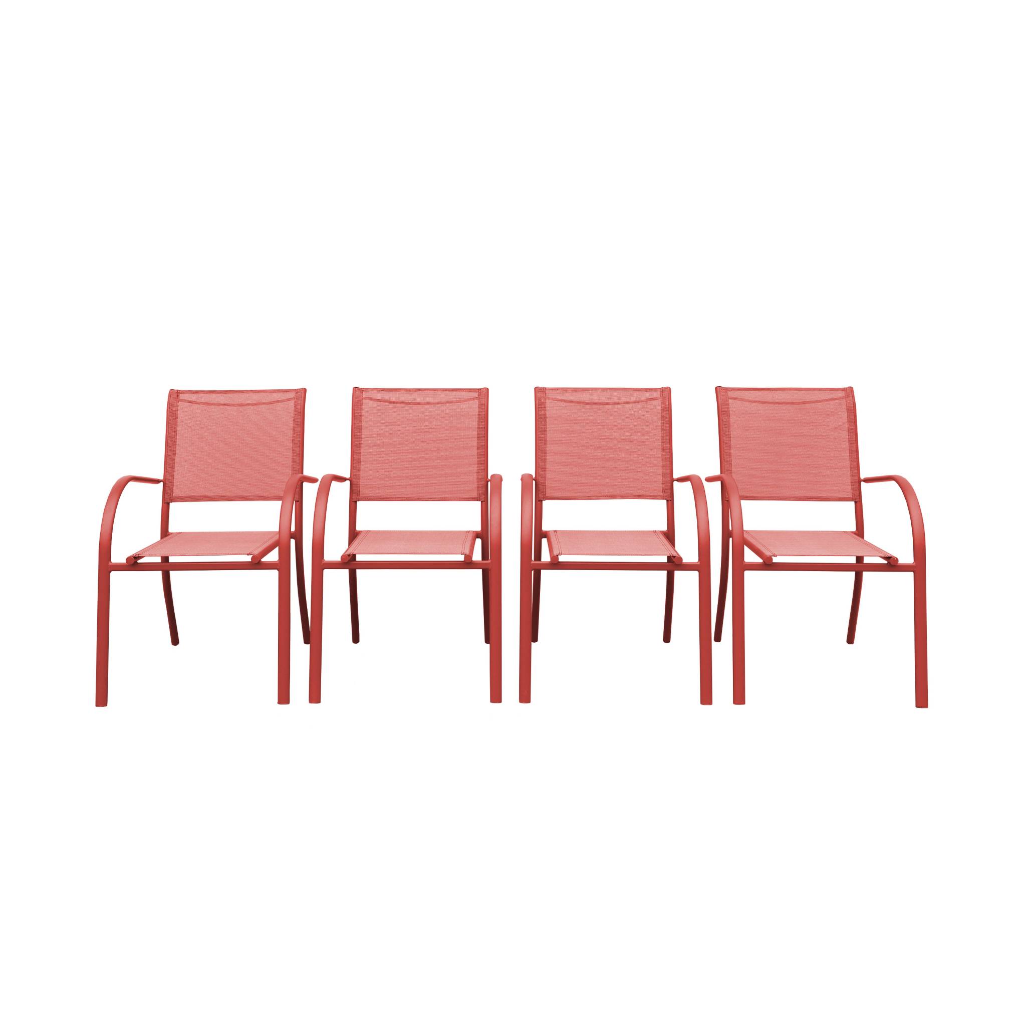 Lot de 4 fauteuils de jardin empilables TARANTO aluminium et textilène. terracotta. 66 x 55 x 86 cm