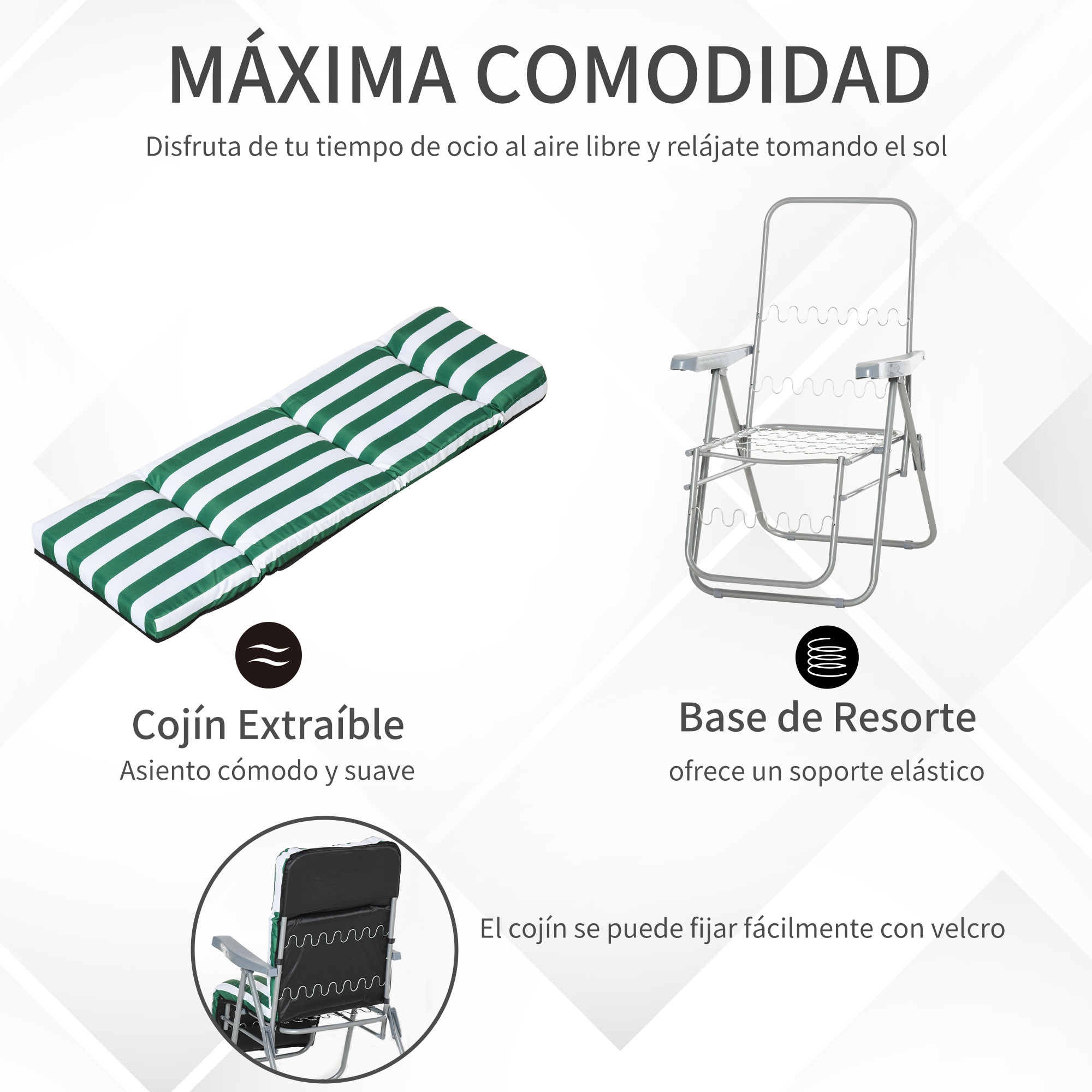 Conjunto 2 Tumbonas para Playa de Acero Verde y Blanco