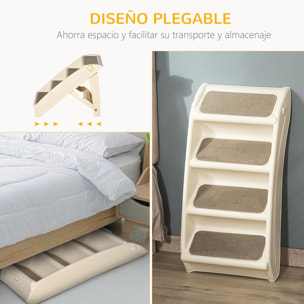 Escalera Plegable para Mascotas de 4 Peldaños Escalón para Perros Gatos Portátil con Alfombras Antideslizantes para Cama Sofá Carga 20 kg 62x38x49,5 cm Beige