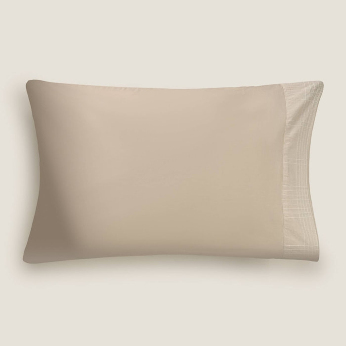 Funda de almohada algodón 180 hilos textura Ritcuad color marron beige 100% Algodón
