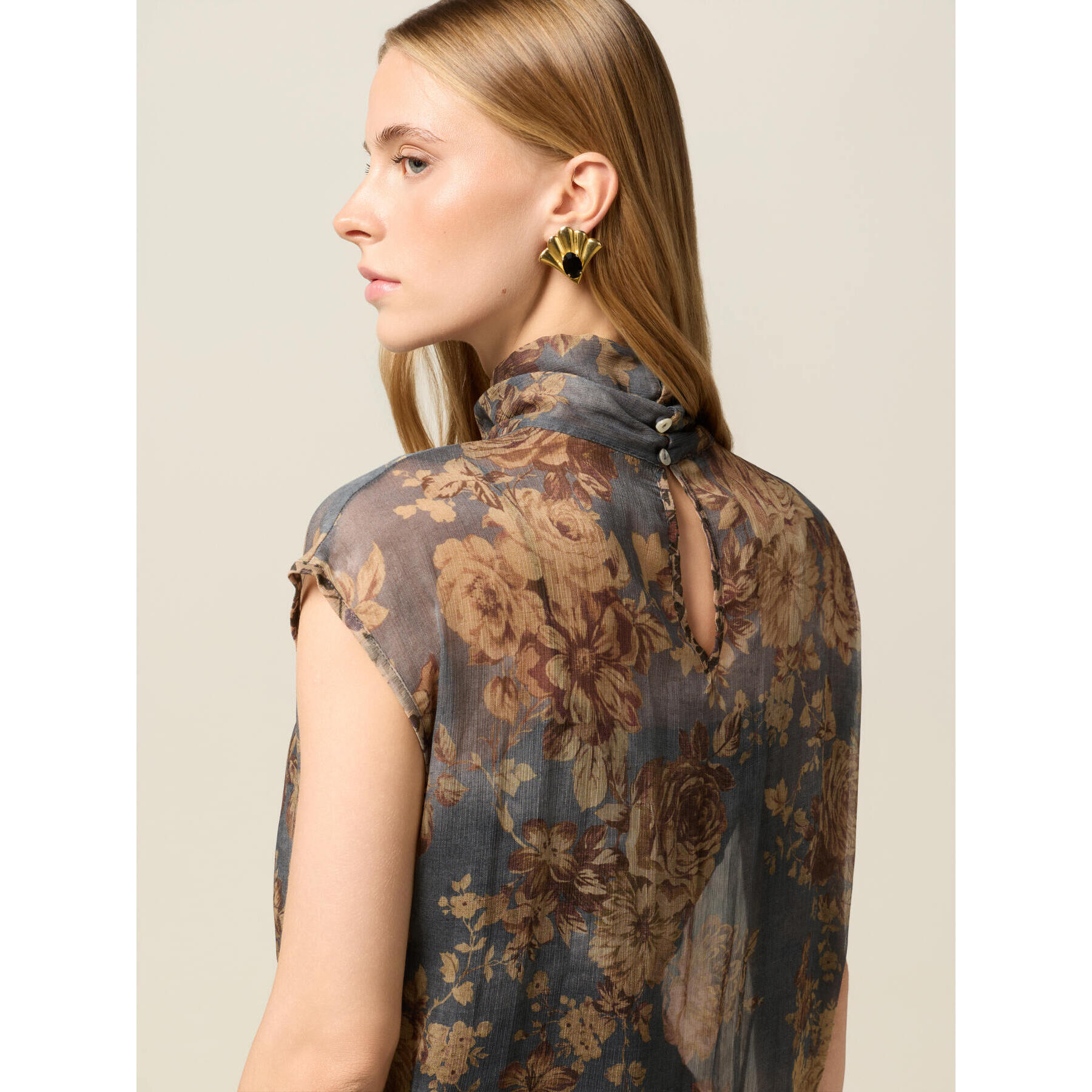 Oltre - Blusa fantasia senza maniche - Beige