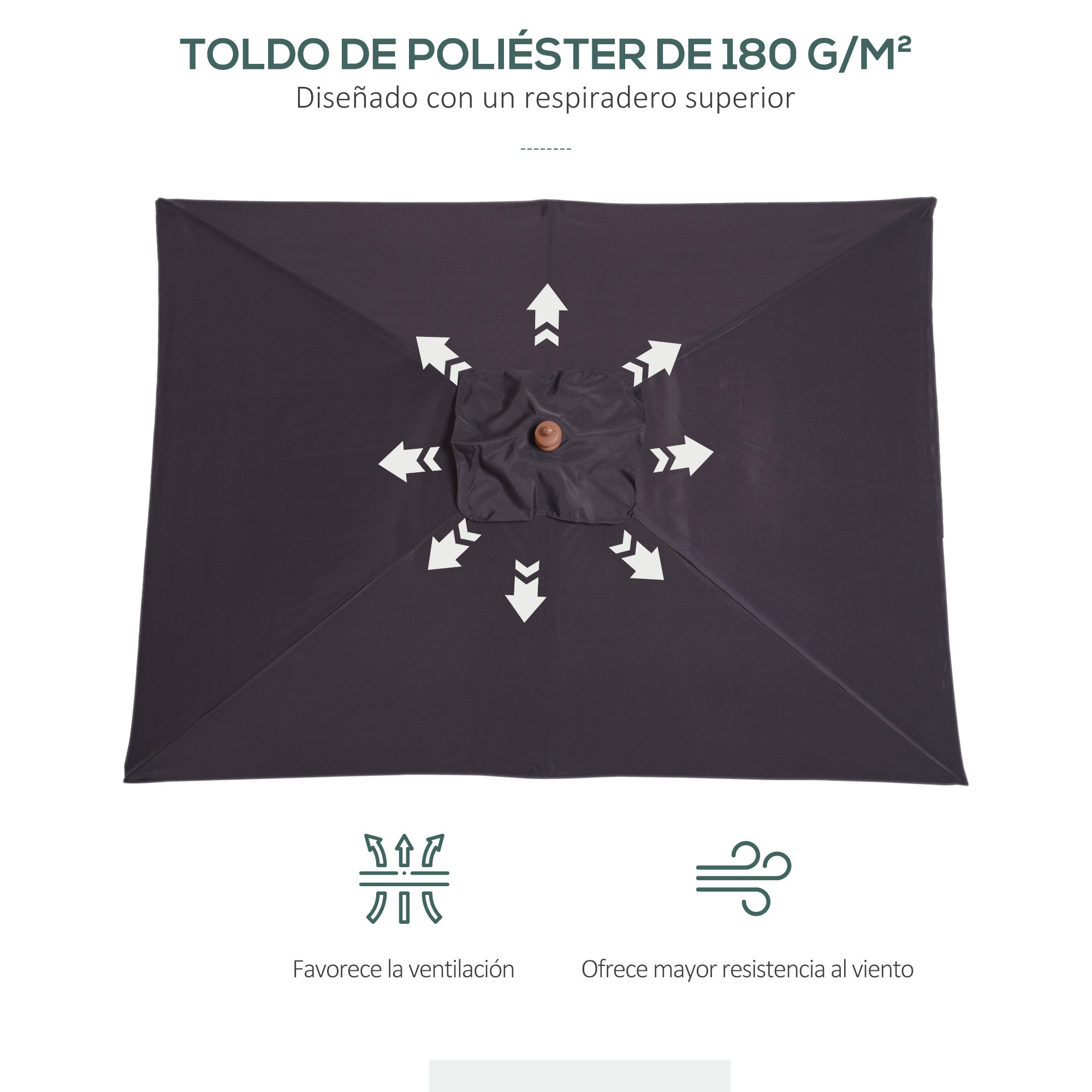 Sombrilla Terraza Exterior 200x150 cm Sombrilla de Jardín Rectangular con Ángulo Ajustable Mástil de Madera y Manivela Parasol para Patio Terraza Gris Oscuro