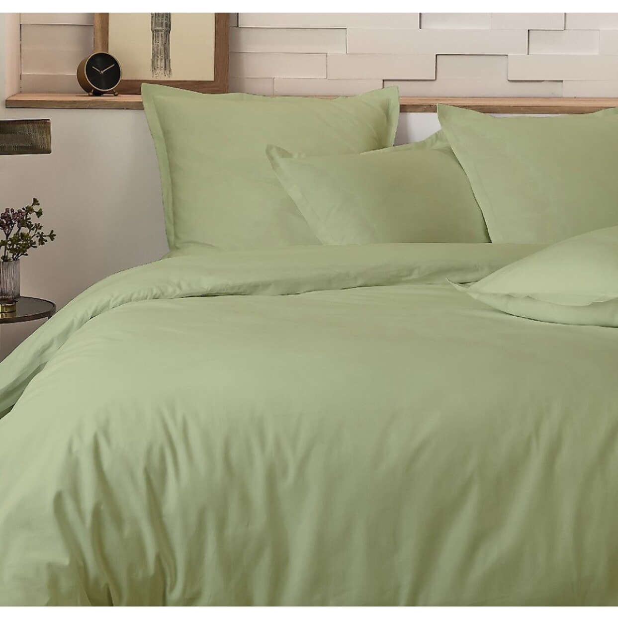 Parure De Couette + 2 taies 100% percale De Coton 80 Fils/cm2-uni Sauge