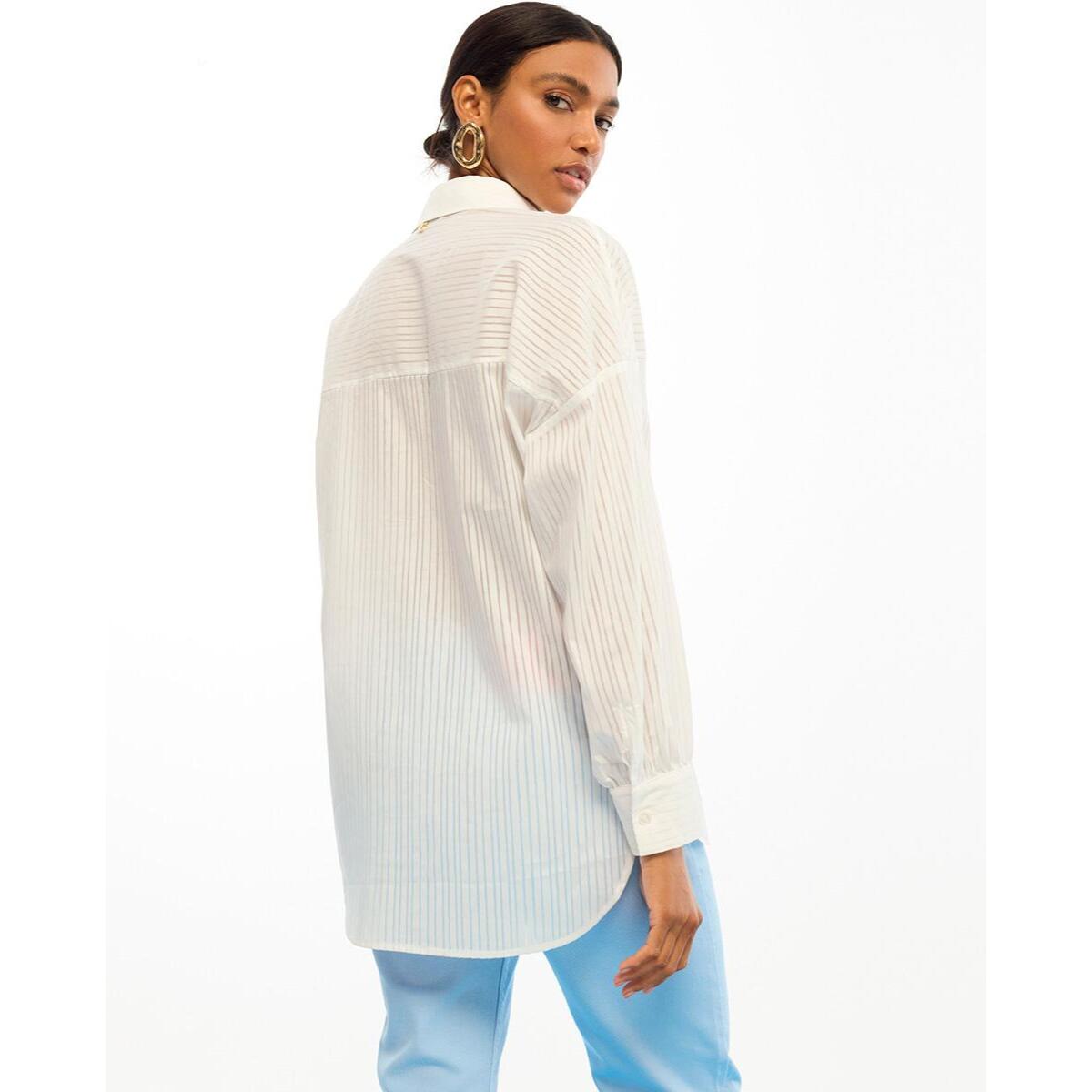 Camicia oversize in popeline con righe trasparenti