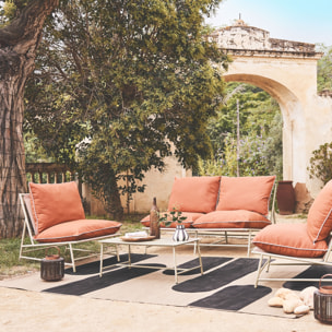 Salon de jardin acier SOFIA beige et terracotta. 4 places. table rectangulaire